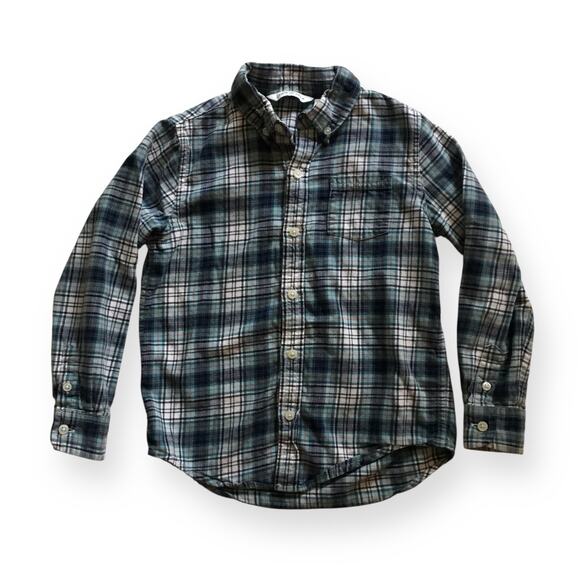Janie and Jack blue plaid flannel button down shirt - Picture 1 of 4